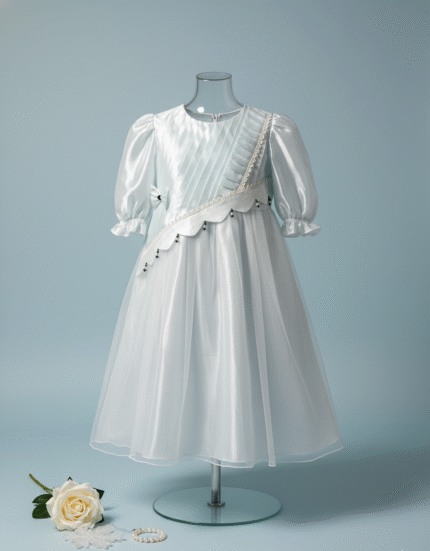 Frosted Pearl Dream Dress – Shimmering White Pleated Boutique Dress for Girls